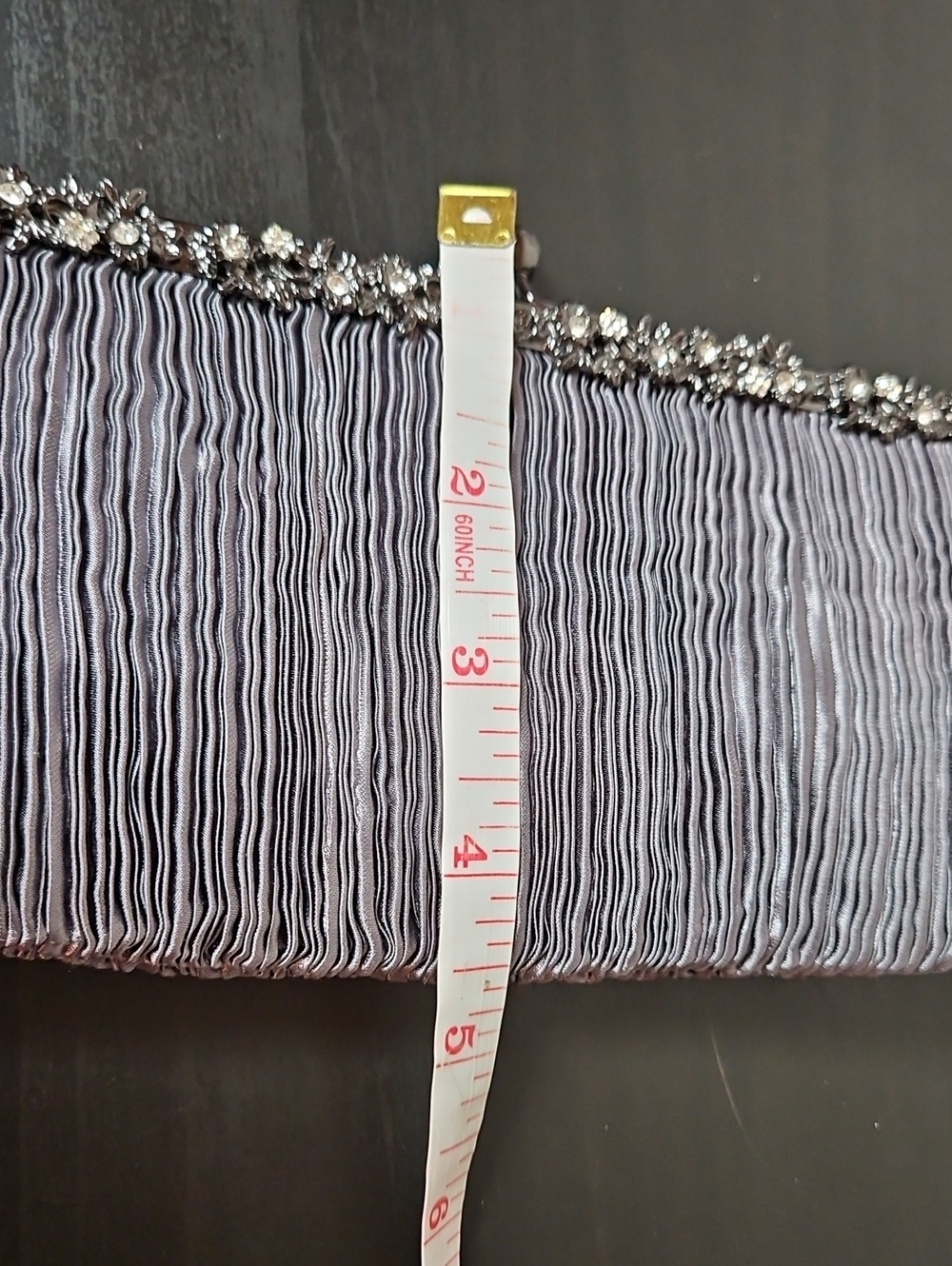 Kate Landry Evening Clutch, Pleated Fabric,Metallic Pewter - Picture 12 of 12